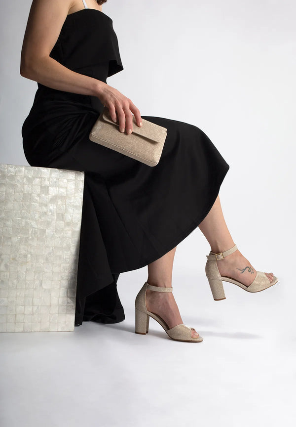 Dyeables Amaya Champagne Glitter Block Heel Sandals Shoes