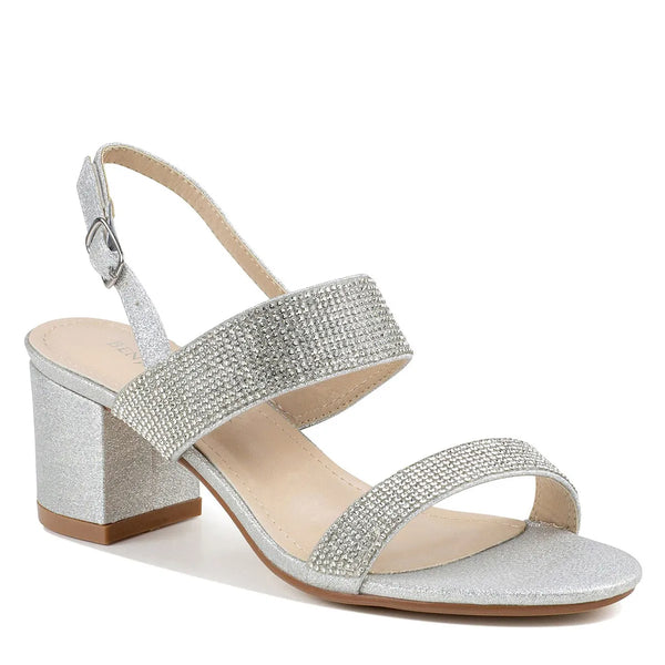 dyeables Ares Rhinestone Covered Silver Glitter Block Heel Sandals Shoes