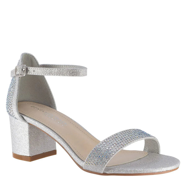dyeables Astra Rinestone Covered Silver Glitter Low Block Heel Sandals Shoes