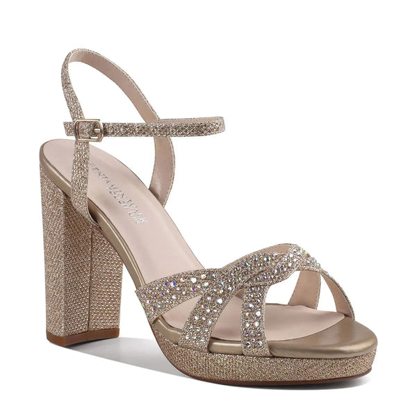 dyeables Ava Rinestone Covered Champagne Glitter High Stable Platform Sandals Shoes