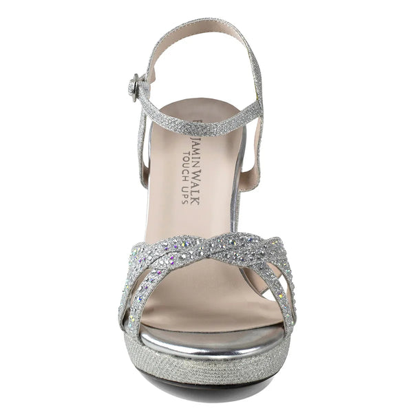 Dyeables Ava Rinestone Covered Silver Glitter High Stable Platform Sandals Shoes