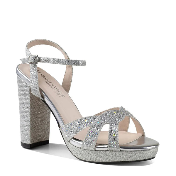dyeables Ava Rinestone Covered Silver Glitter High Stable Platform Sandals Shoes
