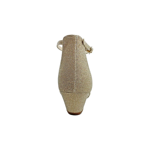 Dyeables Beatrix Champagne Glitter Low Wedge Jeweled T-Strap Sandals Shoes