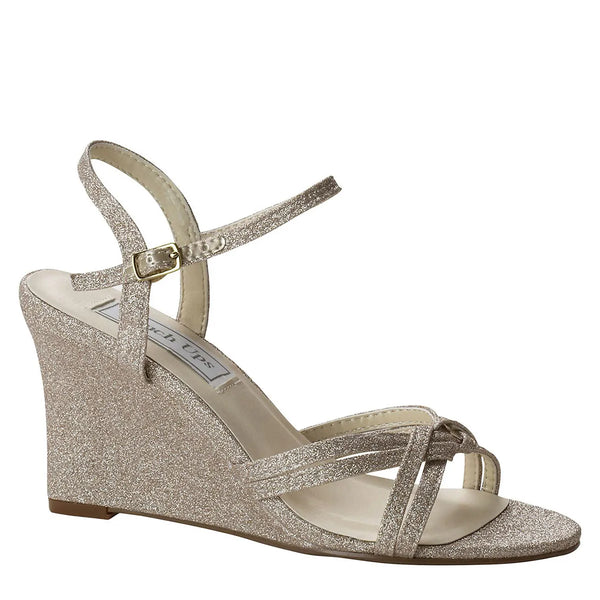 dyeables Buffy Champagne Glitter Wedge Sandals Shoes