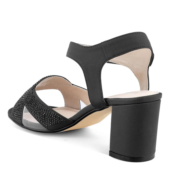 Dyeables Cam Black Lamy Block Heel Sandals With Velcro Closure And Stones Shoes