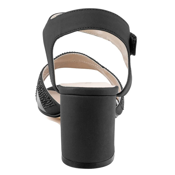 Dyeables Cam Black Lamy Block Heel Sandals With Velcro Closure And Stones Shoes