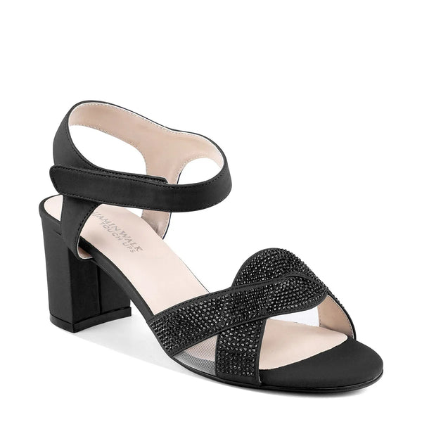 dyeables Cam Black Lamy Block Heel Sandals With Velcro Closure and Stones Shoes