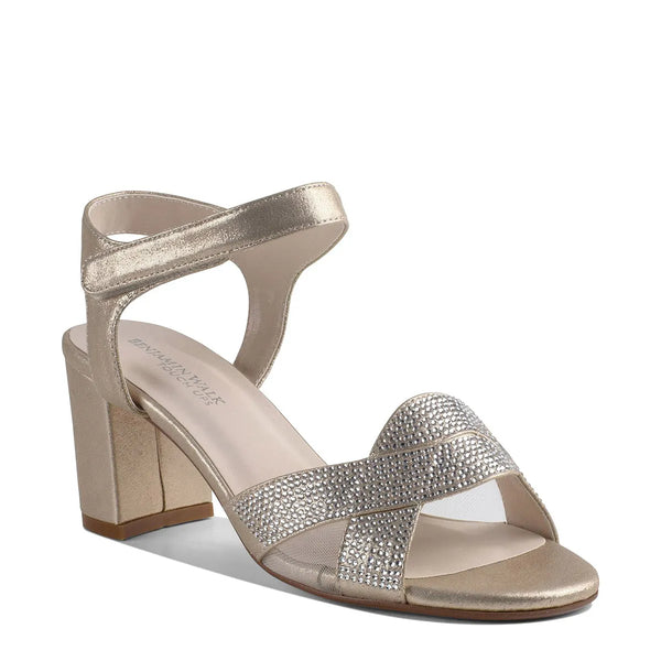 dyeables Cam Champagne Block Heel Sandals With Velcro Closure and Stones Shoes