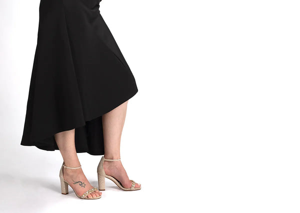 Dyeables Camila Champagne Glitter Block Heel Sandals With Jewels Shoes