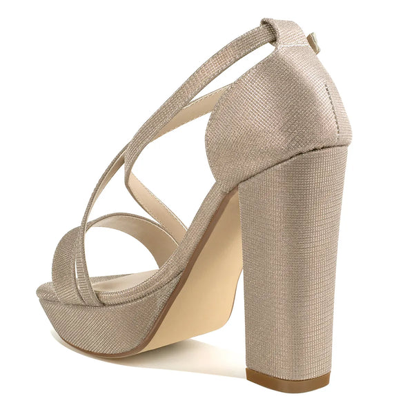 Dyeables Chloe Champagne Shimmer Block Heel Platform Sandals Shoes