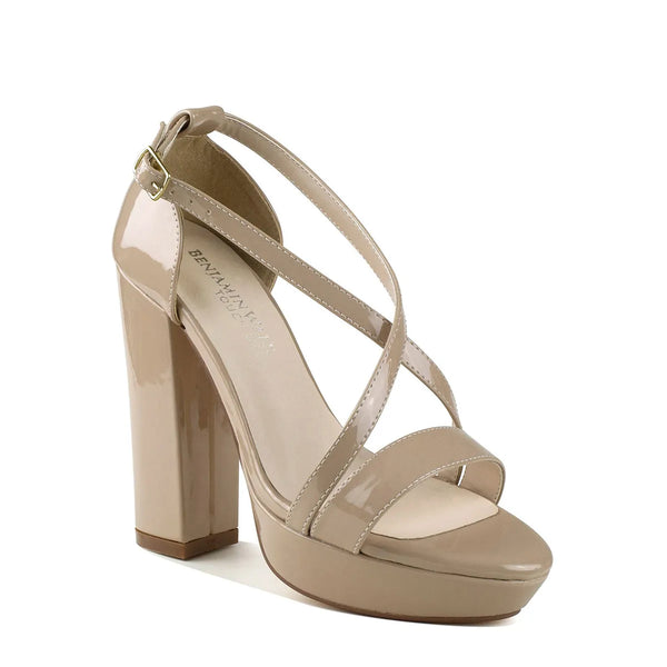dyeables Chloe Nude Patent Block Heel Platform Sandals Shoes