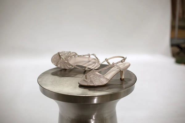 Dyeables Clara Champagne Glitter Low Kitten Heel Sandals Shoes