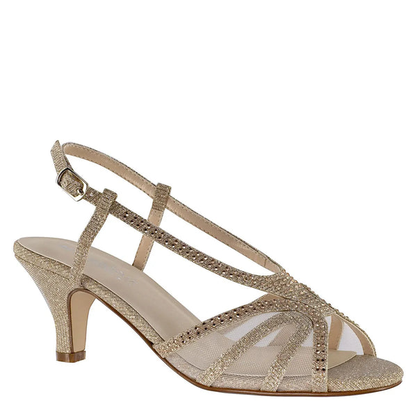 dyeables Clara Champagne Glitter Low Kitten Heel Sandals Shoes