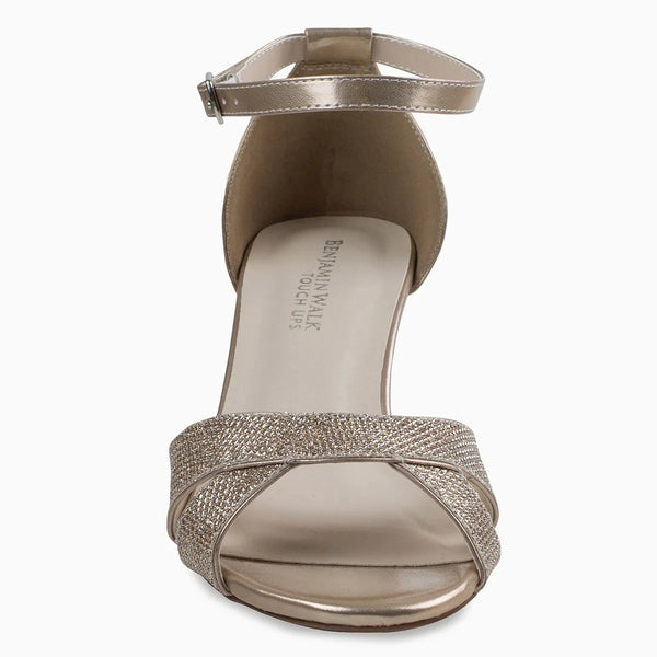 Dyeables Clementine Champagne Glitter Low Kitten Heel Sandals Shoes