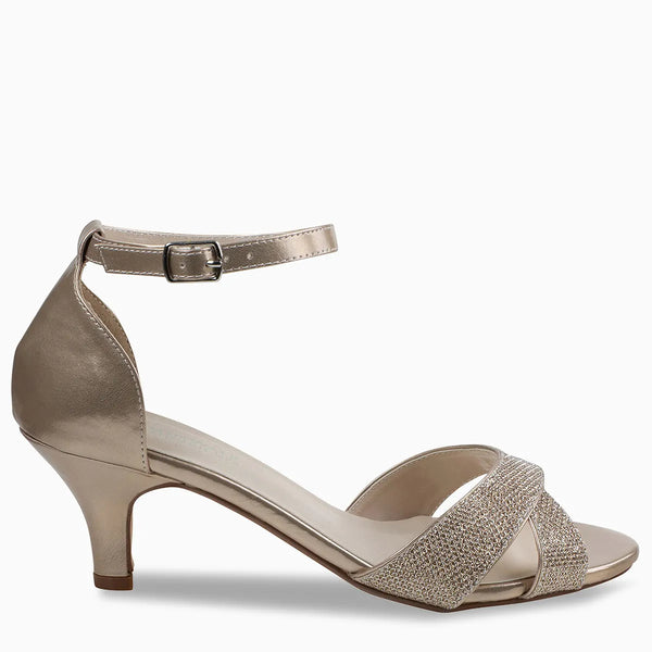 Dyeables Clementine Champagne Glitter Low Kitten Heel Sandals Shoes