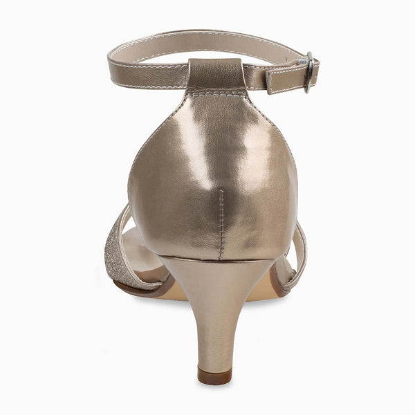 Dyeables Clementine Champagne Glitter Low Kitten Heel Sandals Shoes