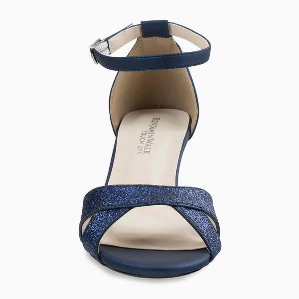 Dyeables Clementine Navy Glitter Low Kitten Heel Sandals Shoes