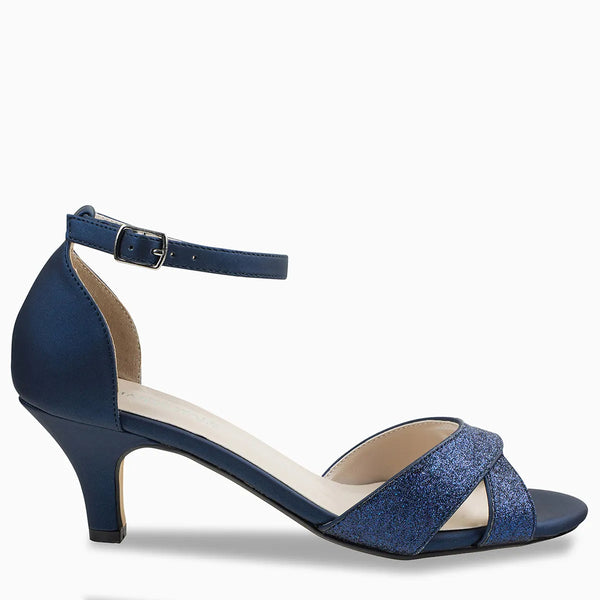 Dyeables Clementine Navy Glitter Low Kitten Heel Sandals Shoes