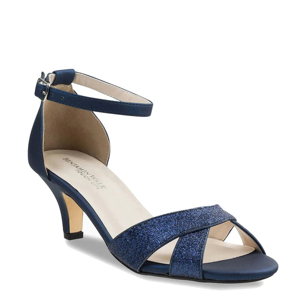 dyeables Clementine Navy Glitter Low Kitten Heel Sandals Shoes