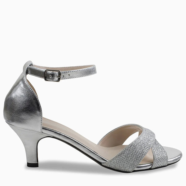 Dyeables Clementine Silver Glitter Low Kitten Heel Sandals Shoes