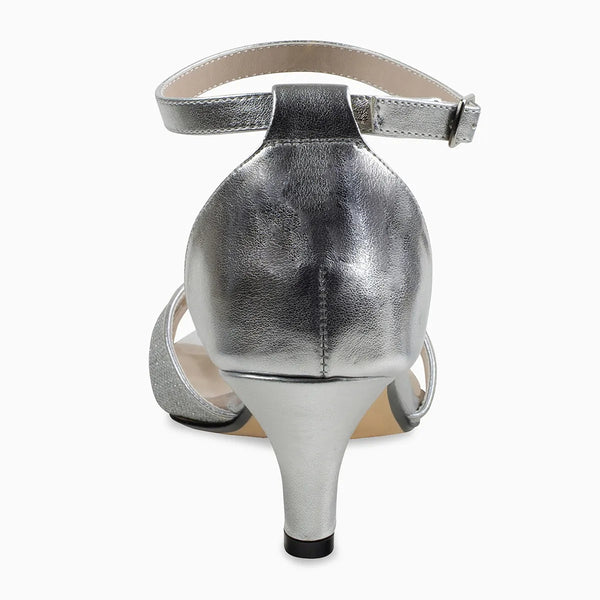 Dyeables Clementine Silver Glitter Low Kitten Heel Sandals Shoes