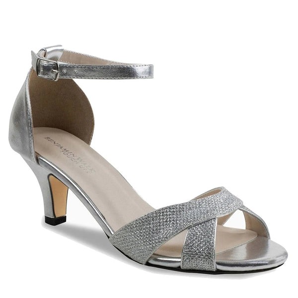 dyeables Clementine Silver Glitter Low Kitten Heel Sandals Shoes