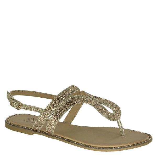 dyeables D112 Champagne Glitter Flat Thong Sandal with Stones Shoes