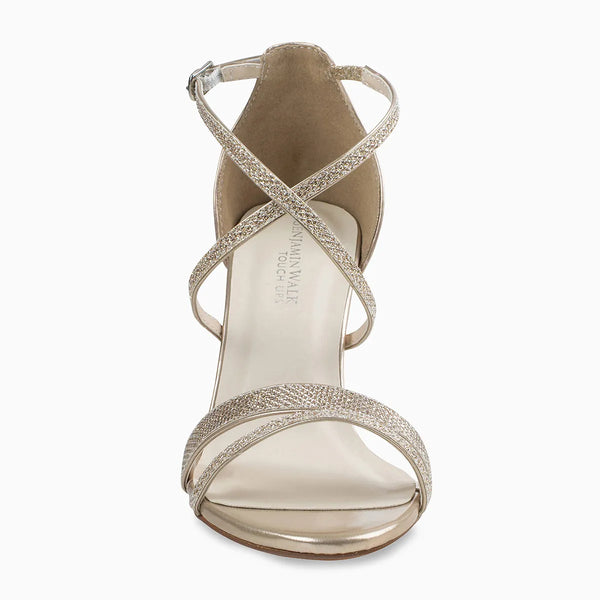 Dyeables Daphne Champagne Shimmer Mid Heel Open Toe Sandals Shoes