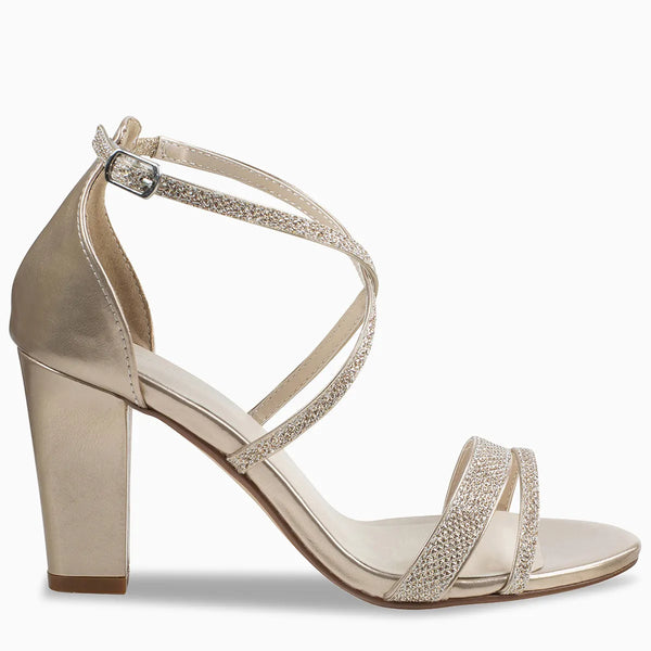 Dyeables Daphne Champagne Shimmer Mid Heel Open Toe Sandals Shoes