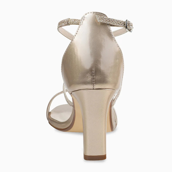 Dyeables Daphne Champagne Shimmer Mid Heel Open Toe Sandals Shoes