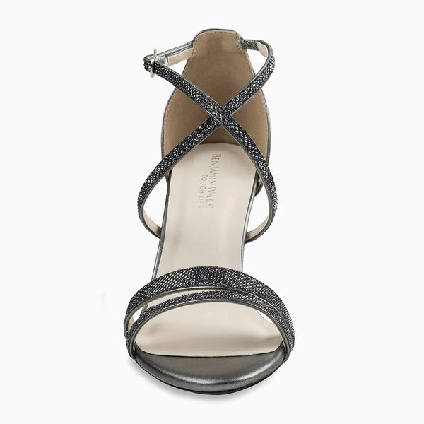 Dyeables Daphne Pewter Shimmer Mid Heel Open Toe Sandals Shoes
