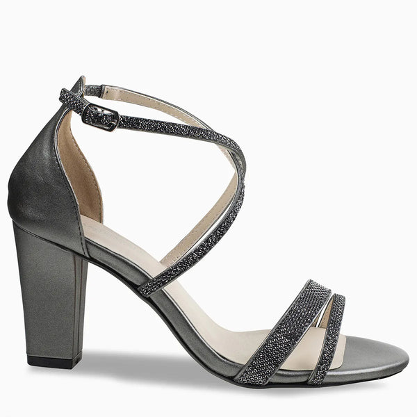 Dyeables Daphne Pewter Shimmer Mid Heel Open Toe Sandals Shoes