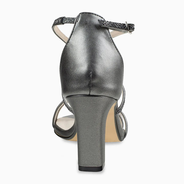Dyeables Daphne Pewter Shimmer Mid Heel Open Toe Sandals Shoes