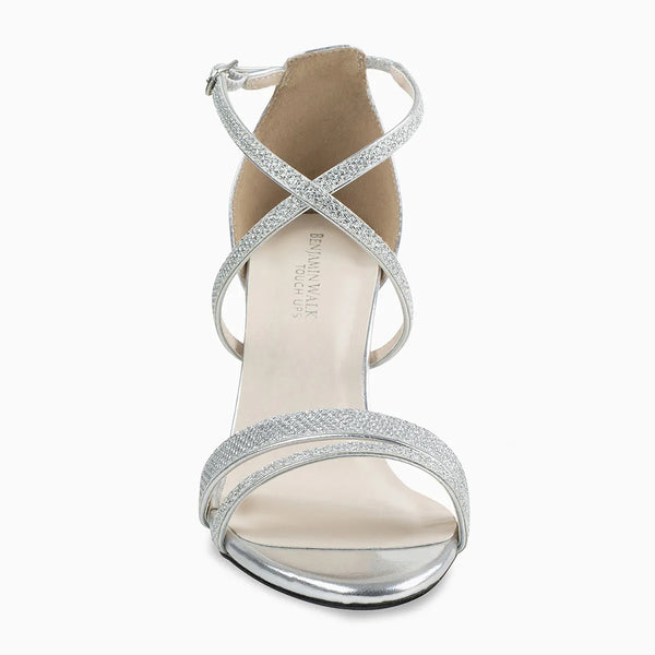 Dyeables Daphne Silver Shimmer Mid Heel Open Toe Sandals Shoes
