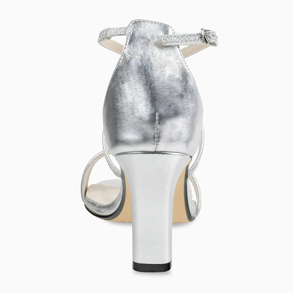 Dyeables Daphne Silver Shimmer Mid Heel Open Toe Sandals Shoes