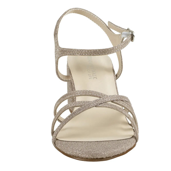 Dyeables Delilah Champagne Glitter Low Block Heel Sandals Shoes