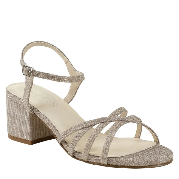 dyeables Delilah Champagne Glitter Low Block Heel Sandals Shoes