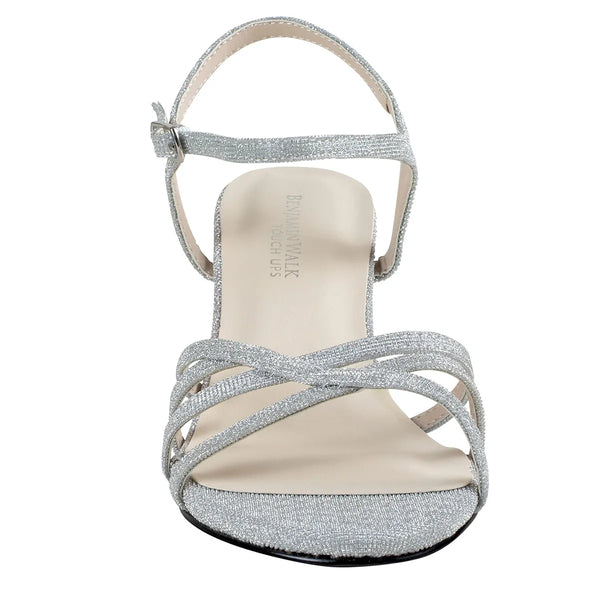 Dyeables Delilah Silver Glitter Low Block Heel Sandals Shoes