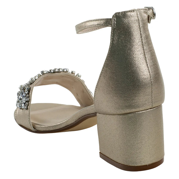 Dyeables Devon Champagne Shimmer Low Block Heel Sandals With Jewels Shoes