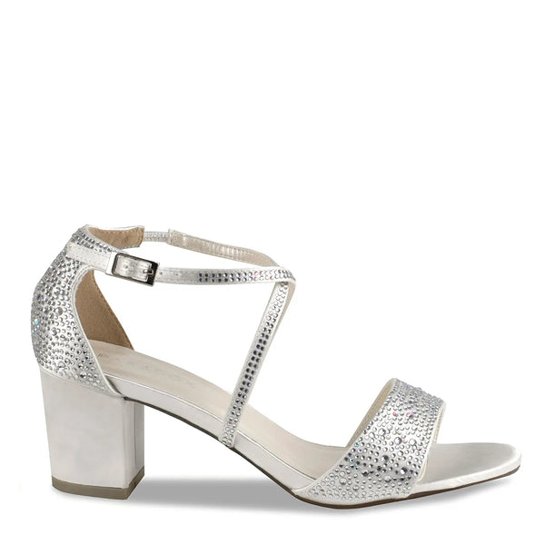 Dyeables Ines Ivory Satin Block Heel Sandals Shoes