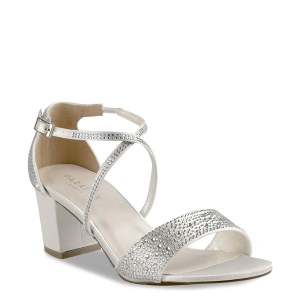 dyeables Ines Ivory Satin Block Heel Sandals Shoes