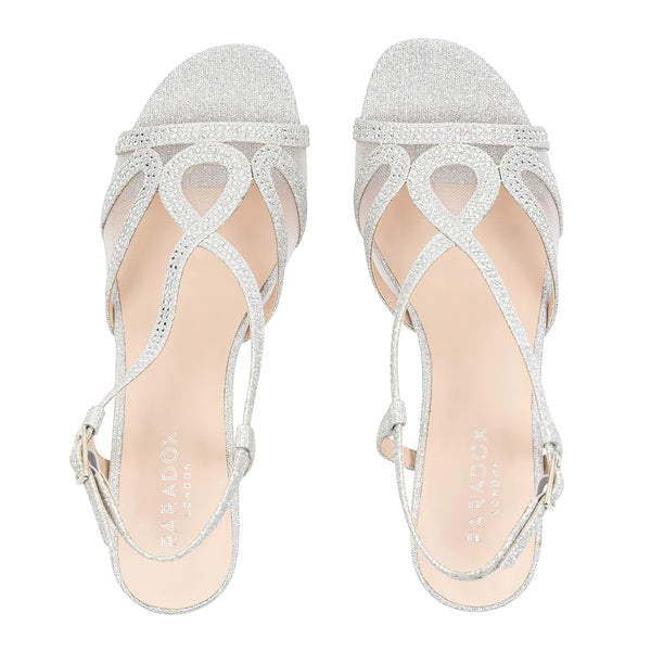 Dyeables Ingrid Silver Glitter Heel Sandals Shoes