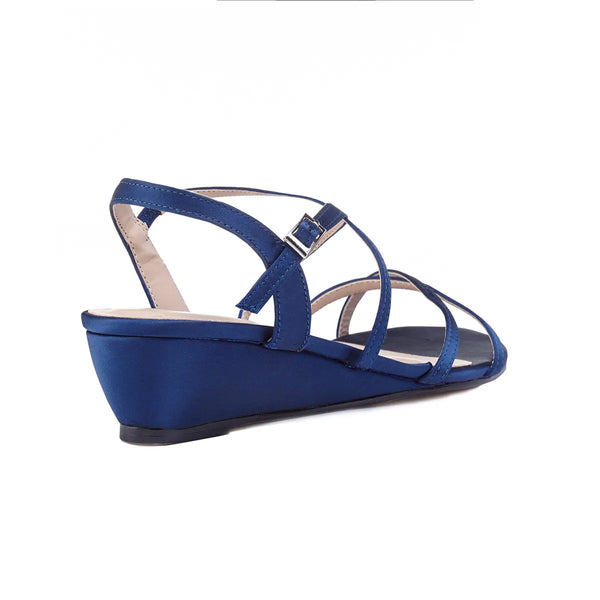 Dyeables Kadie Navy Satin Low Wedge Sandals Shoes