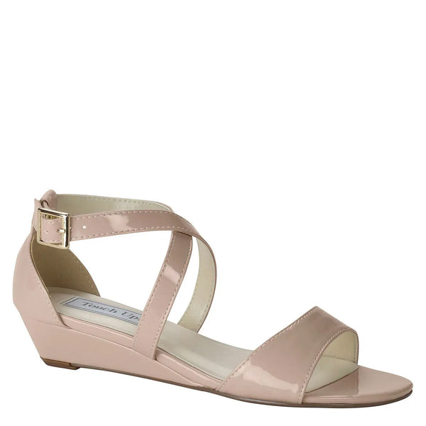 dyeables Shyla Nude Patent Low Wedge Sandals Shoes