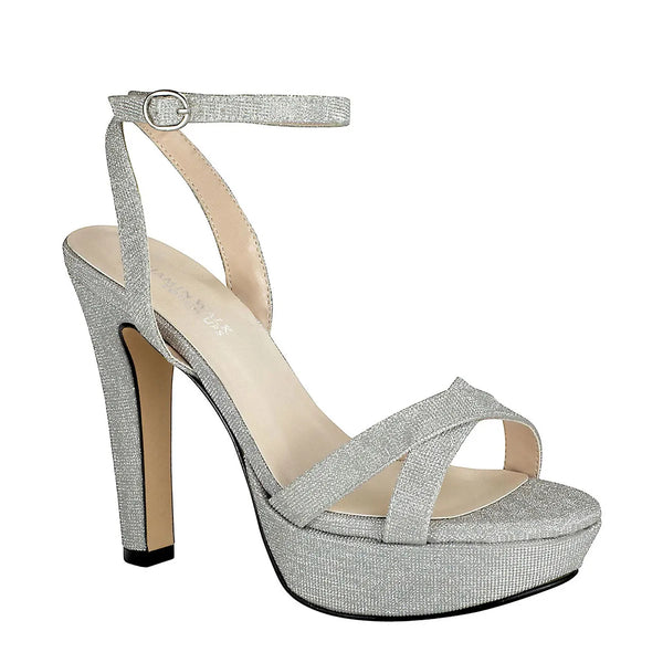 dyeables Elena Silver Glitter High Heel Platform Sandals Shoes