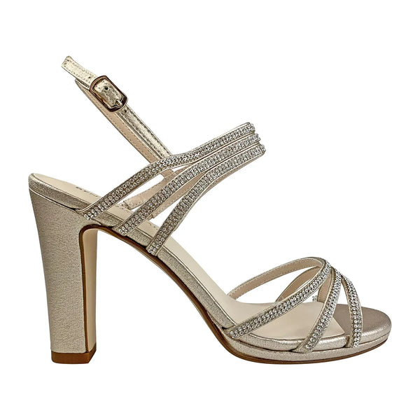 Dyeables Elizabeth Champagne Shimmer Platform Sandals With Stones Shoes
