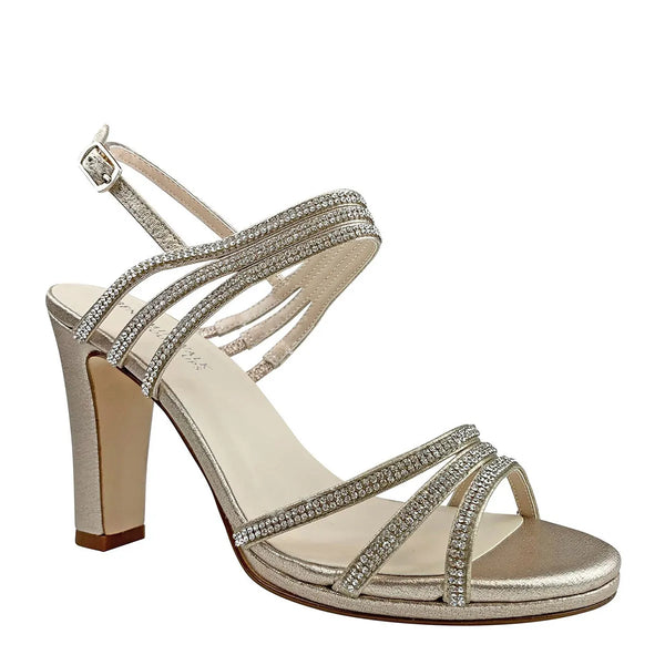 dyeables Elizabeth Champagne Shimmer Platform Sandals with Stones Shoes