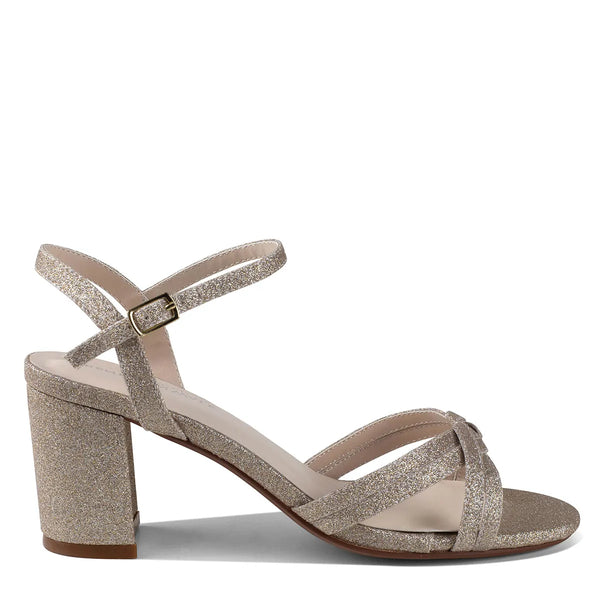 Dyeables Elle Champagne Glitter Block Heel Open Toe Sandals Shoes