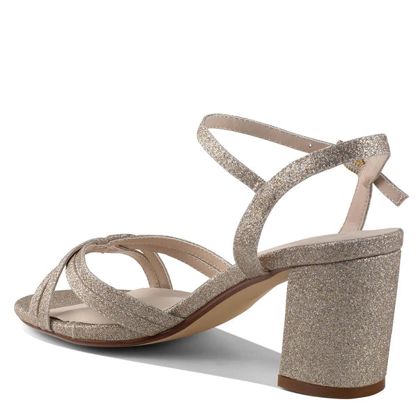 Dyeables Elle Champagne Glitter Block Heel Open Toe Sandals Shoes
