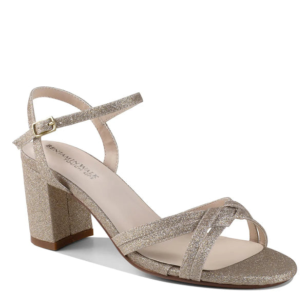 dyeables Elle Champagne Glitter Block Heel Open Toe Sandals Shoes